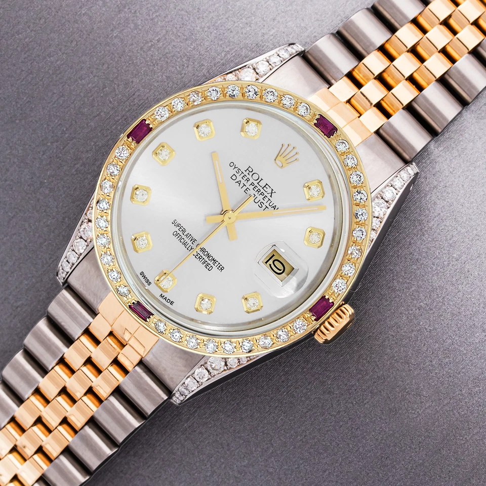 Rolex Mens DateJust 36mm Silver Diamond Watch Steel - Yellow Gold Diamond Bezel - Image 2 of 4