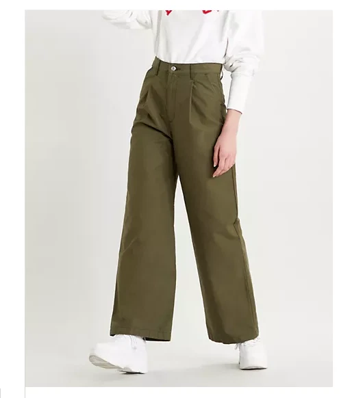 Levi s Premium High Rise Loose Pants Pleated Olive Green 26x30 New 368870001