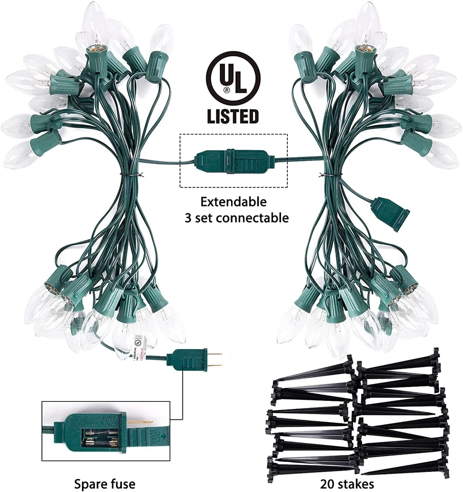 25ft LED Shatterproof 20 bulbs C9 - Pathway or Hangable String Lights - Image 4 of 4