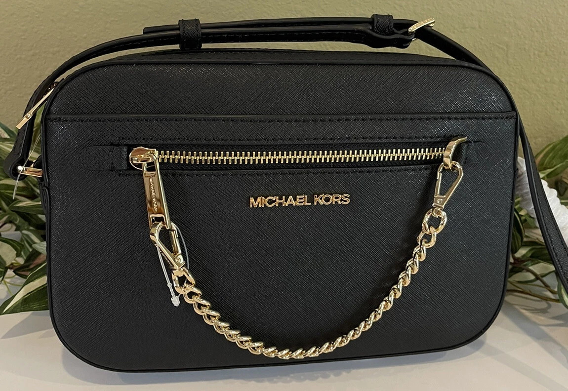 Michael Kors Women's Jet Set Crossbody Leather Bag, Black, Large: Handbags