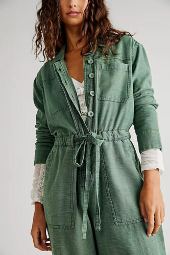 Free People Quinn Constructed Coveralls Button Pocket Long Sleeve Jumpsuit XS NW - Picture 1 of 8