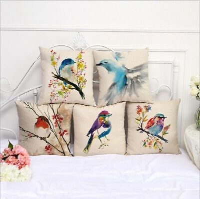 18" Colorful Printed Bird Cushion Cover Cotton Linen Throw Pillowcase Home Decor