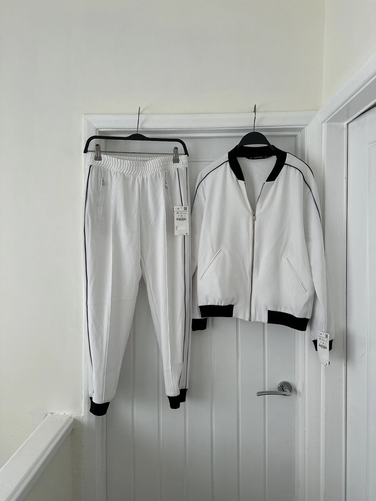 BNWT ZARA White tracksuit Co Ord outfit M Uk 8 10 lounge joggers athleisure