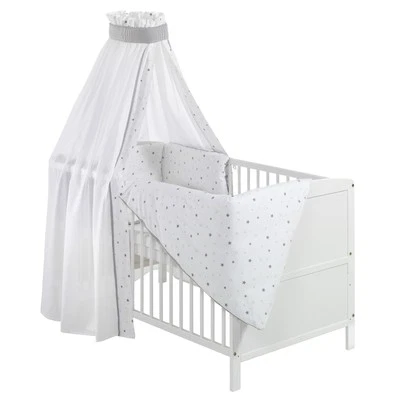 Schardt Komplettbett Conny weiss 70x140 cm inkl. Bettset Sternchen grau NEU