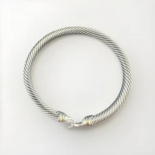 David Yurman 5mm Cable Bracelet Silver 925 18K Gold Buckle Cuff Medium 6.5”