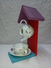 HANDMADE FLORAL TEAPOT & CUP GARDEN BIRD SEED FEEDER ~ PERFECT ANNIVERSARY GIFT
