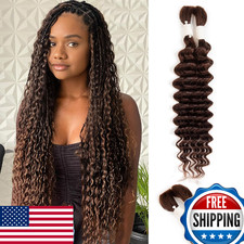 28 Inch Human Braiding Hair Deep Water Wave 2 Bundles/Pack 50g, Dark Brown Bulk