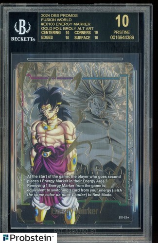 2024 DBS Promo Fusion World Energy Marker Gold Foil Broly BGS 10 BLACK LABEL