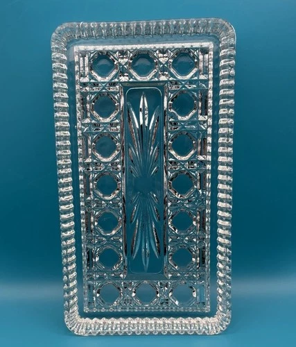Vintage Clear Federal Glass Windsor Relish Tray 8.25" Button & Cane Starburst