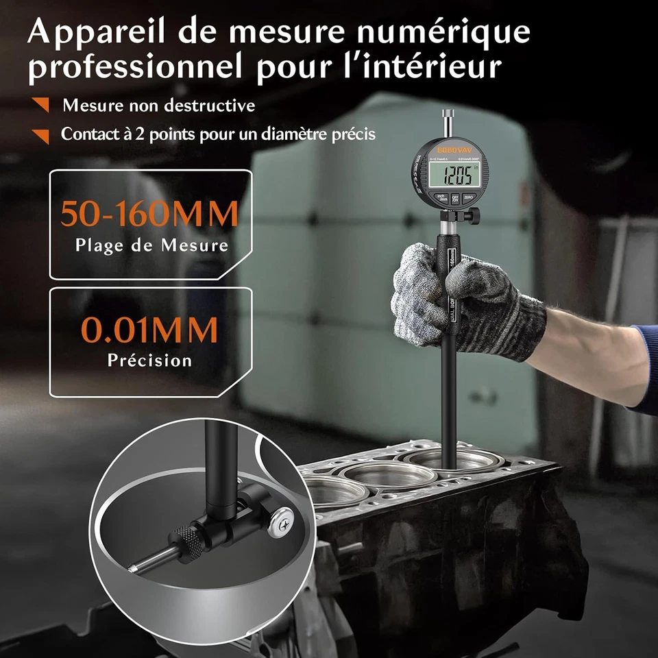 50-160 Mm Jauge D'Alésage Numérique 0.01Mm Jeu De Jauges À Cadran Pour Cylindres - Photo 2/4