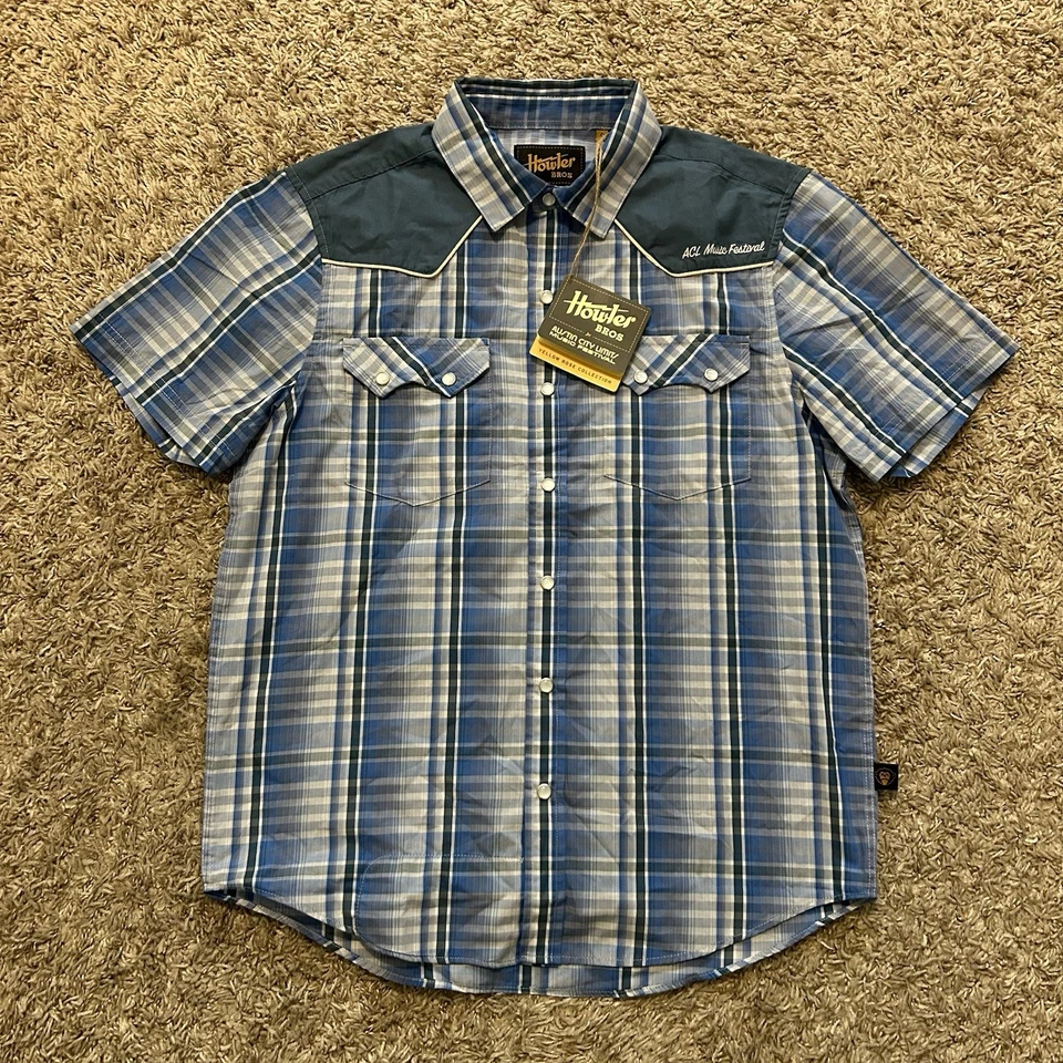 NEW Howler Bros ACL Yellow Rose Western Plaid Pearl Snap Button Up Shirt Small - Image 4 of 4