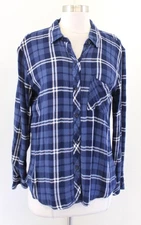 Rails Hunter Blue Midnight Metallic Plaid Button Front Shirt Blouse Size M 