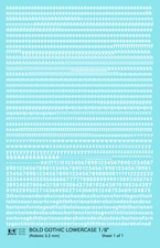K4 1/8 Inch Scale Decals White 1/8 Inch Lowercase Bold Gothic Letter Alphabet