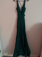 Women’s Emerald Green Glittery V Neck Open Back Prom Dress Size 4 Camille La Vie