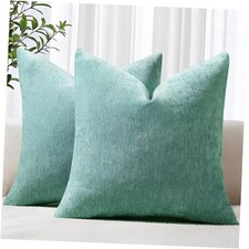 Chenille Throw Pillow Covers 18x18 Inch Set of 18" x 18" Pack of 2 Aqua Haze