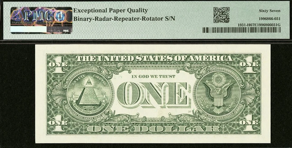 2003A $1 FRN -St Louis PMG 67EPQ - Binary Radar Repeater Serial Number 10011001 - Image 4 of 4
