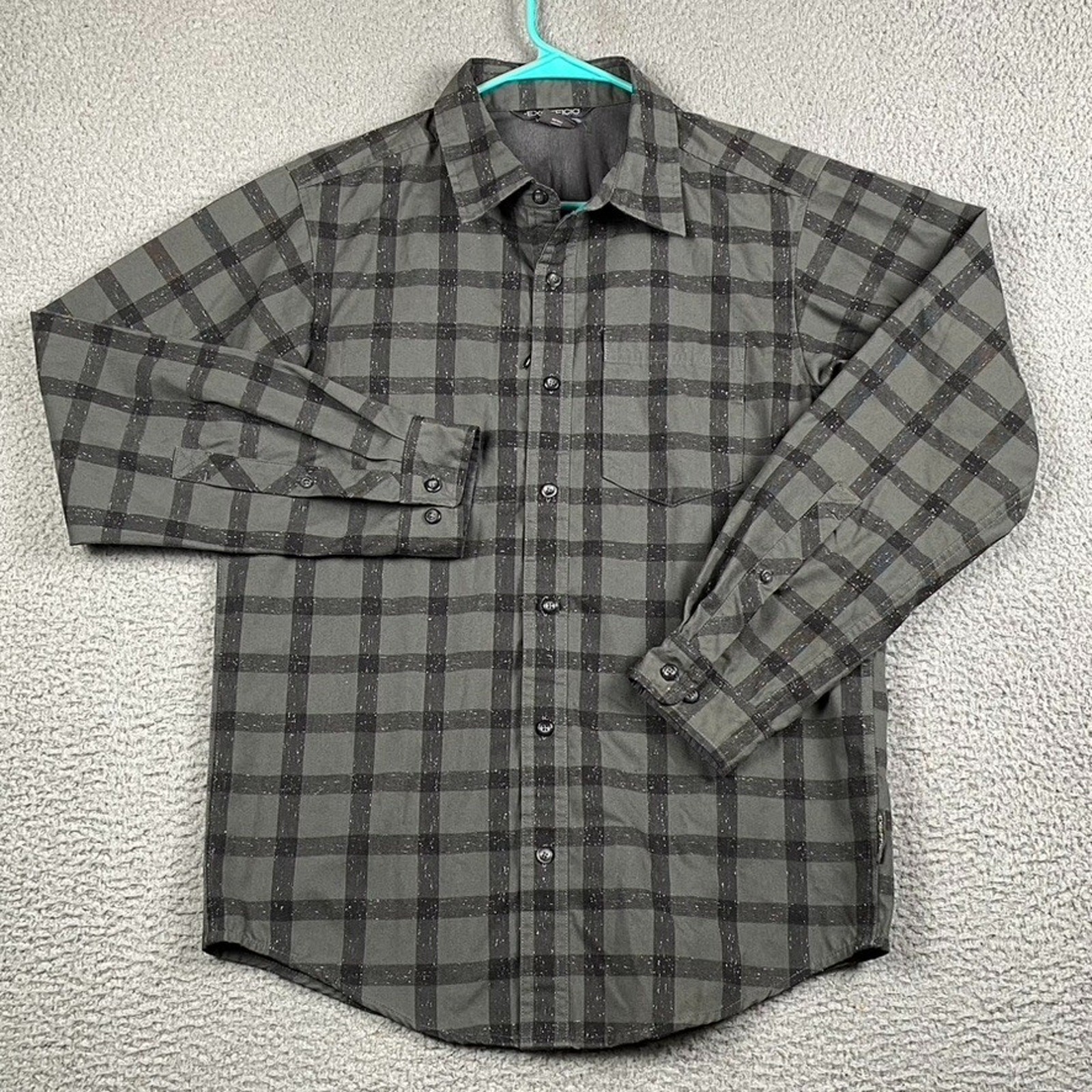 Exofficio Button Up Shirt Men's Medium Gray Plaid Outdoors Fishing Workwear