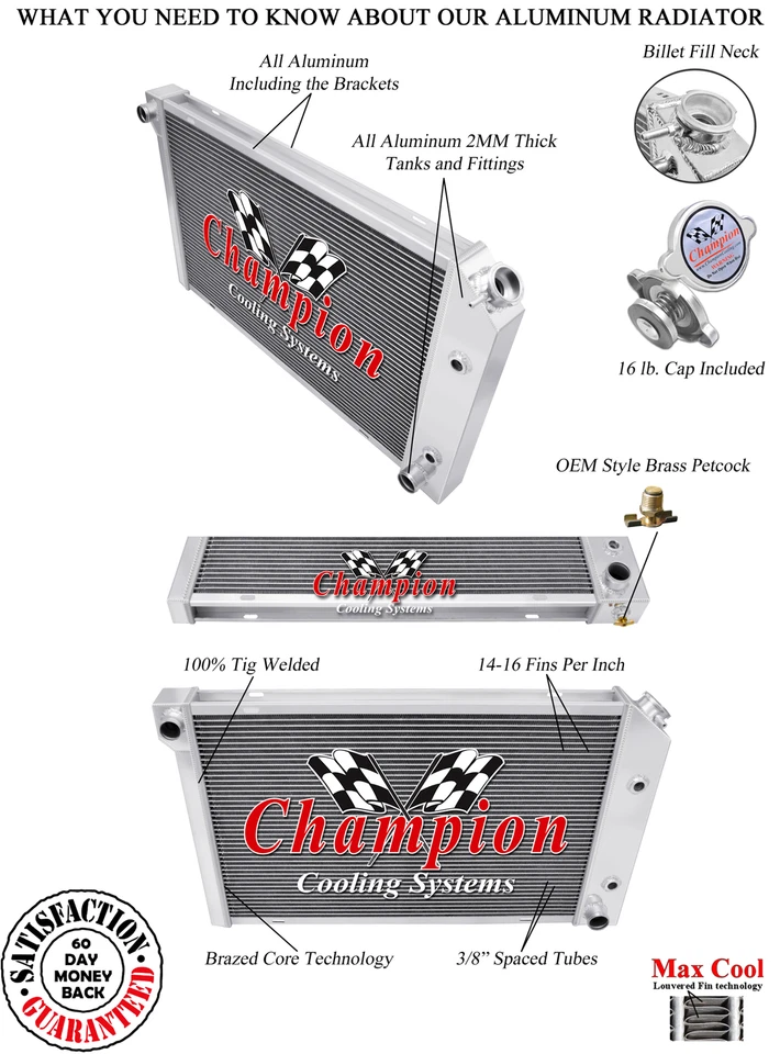 Radiador DR Champion 3 filas para motor Buick Regal Grand National V6 1982-1987 Foto 3 de 4