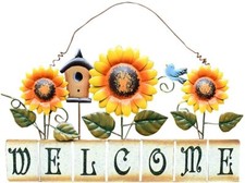 Vintage Sunflower Decor Welcome Sign for Front Door, Garden Themed Welcome Door