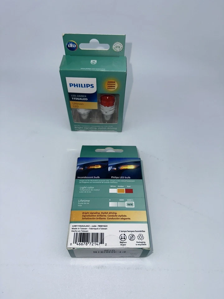 Paquete de 2 bombillas de señal de giro trasero Philips Ultinon LED 1156 ámbar naranja Foto 2 de 4