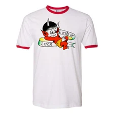 Unisex Ringer Tee T-shirt Vtg Tattoo Art American Traditional Lucky Devil