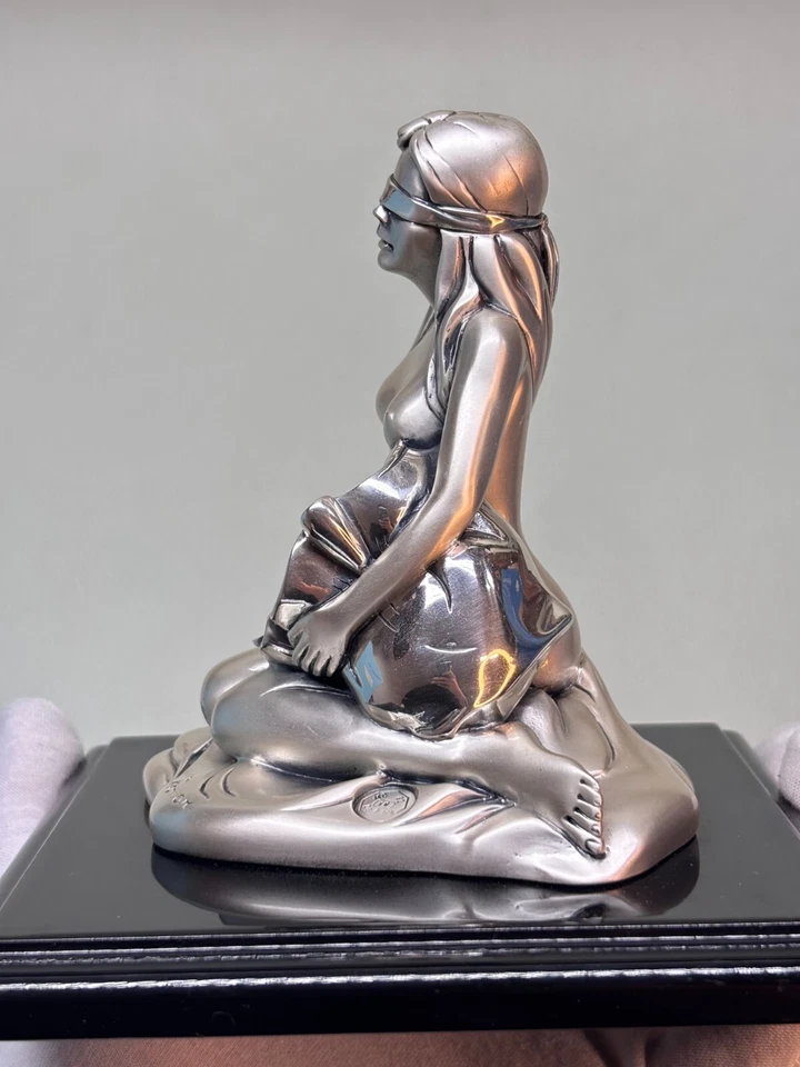 SCULTURA STATUA VINTAGE DEA BENDATA FORTUNA FIRMA ROMAR LAMINATO ARGENTO ITALY - Immagine 4 di 4
