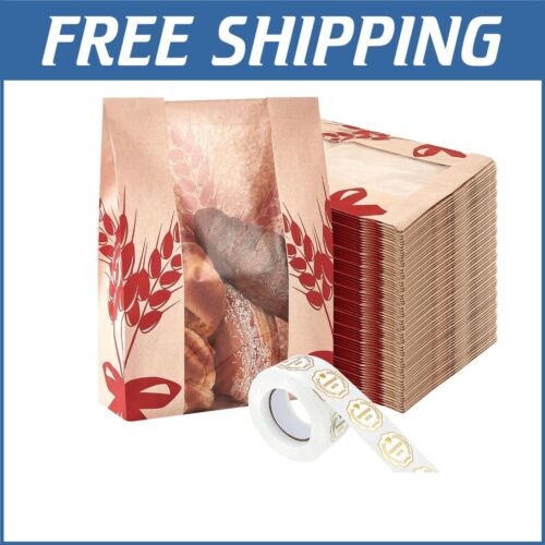 200 Pcs Kraft Paper Bags for Sourdough & Bakery Items with 500 Stickers Included