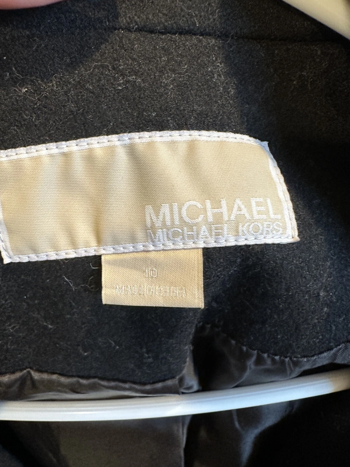 MICHAEL KORS Cappotto donna nero misto lana taglia 10 con cappuccio rimovibile