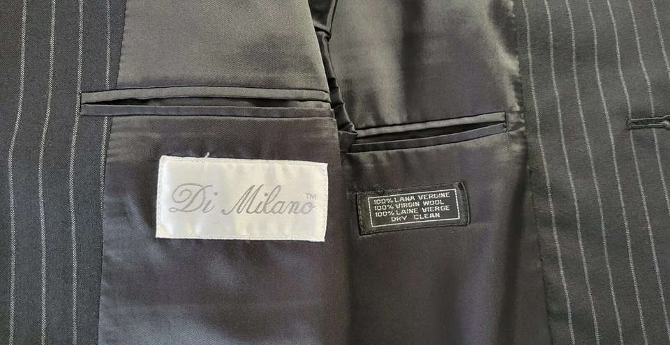 Terno listrado Di Milano masculino Y2K moderno preto 42L calça perna larga 36"x 29" - Imagem 2 de 4