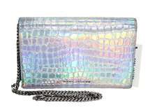 MARC JACOBS Party Wallet On A Chain Xbody Clutch Silver Multi Iridescent Croc