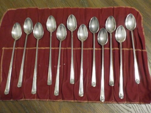Twelve ICED TEA SPOONS (8-1/8") Holmes & Edwards CENTURY Inlaid Silverplate