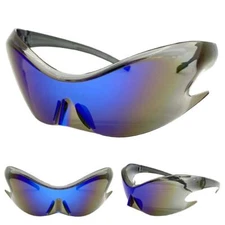 Mens or Women Biker Sporty Punk Rock Raver Shield Party DJ SUN GLASSES Blue Lens