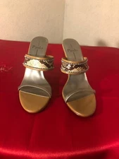 Brown Leather Snake Skin Sandal With Rhinestones Size 8.5