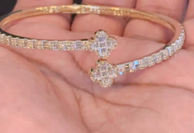 10K YELLOW GOLD 2 CARAT REAL DIAMOND 15 GRAMS GOLD BRACELET BANGLE