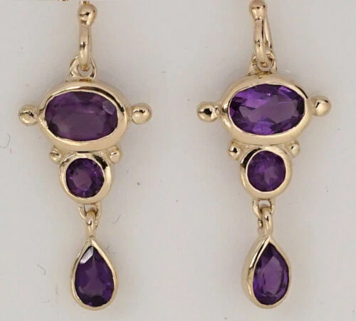 Dangle/Drop Amethyst Yellow Gold Fine Earrings