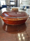 Vintage Hull Pottery Brown Drip Oval Casserole Dish with Lid 1970’s approx. 10”