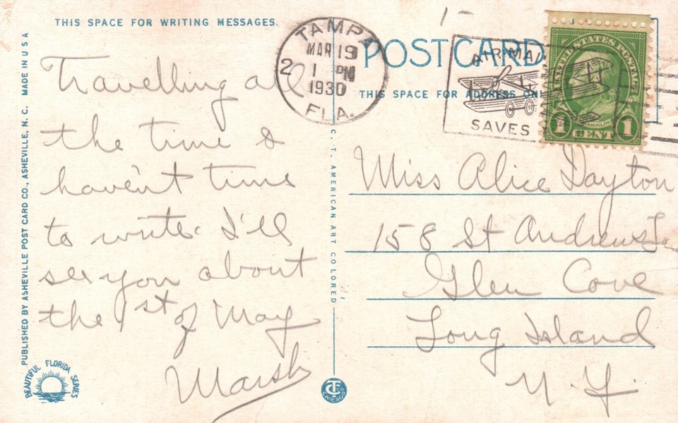 Postcard FL Tampa Tropical Foliage Tampa Bay Hotel 1930 WB Vintage PC