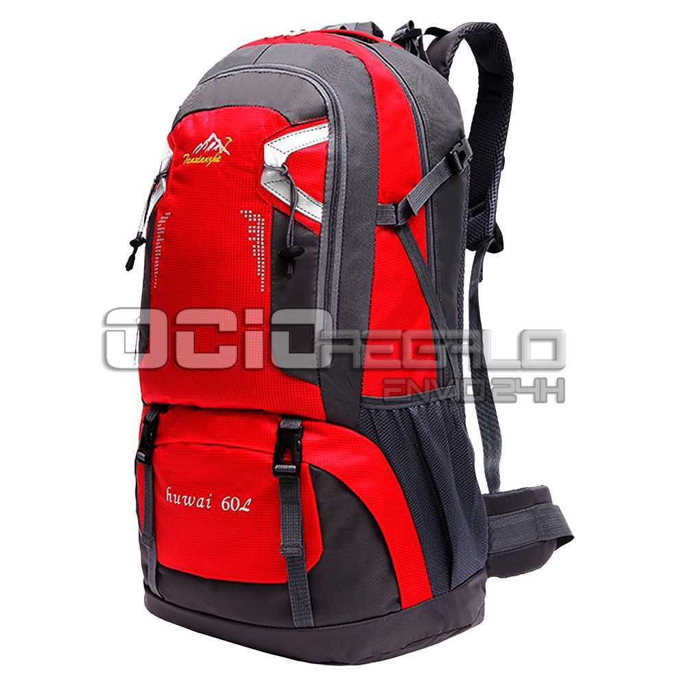 Mochila 60 Litros Senderismo Impermeable Trekking Viaje Acampar Aire Libre Roja