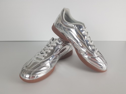 Bershka Women's mens Silver phether Lace Up Sneakers Shoes Size 7 Eur 38 - Picture 2 of 8