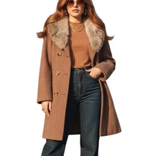 Vintage Sears Fashions Brown Wool Coat with Fur Collar Made in USA Classic