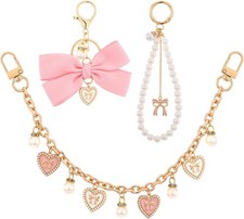 Faux Pearl Flower Heart Wristlet Keychain Strap Purse Bag Accessory Gift