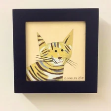 Original 4x4 Acrylic Painting Tabby Cat Modern Abstract Cubism Canvas Art