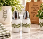 Vintage Gemco Green Crazy Daisy Spring Blossom Salt and Pepper Shakers - Pyrex