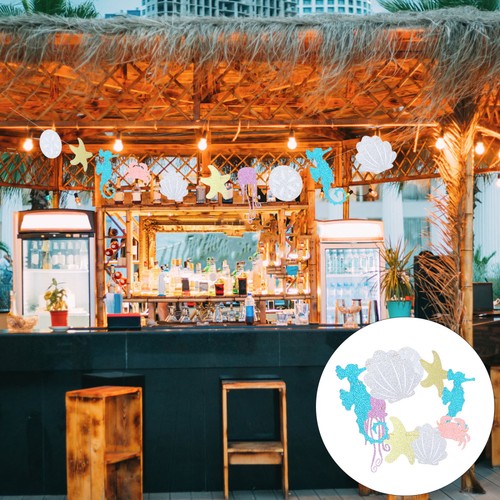 Glitter Powder Seahorse Jellyfish Crab Paper Hawaiian Bunting Creature Garland - Picture 9 of 12