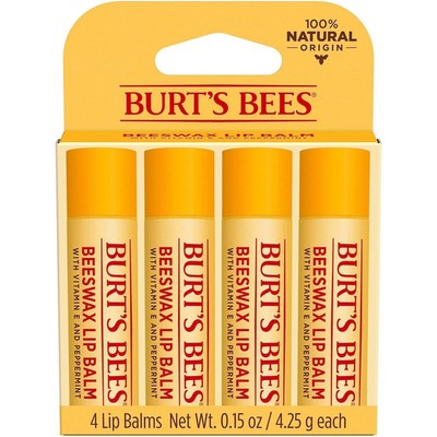 4-Boxes of 4 (16cnt) / Burt s Bees Original Beeswax Lip Balm = Total of 16 Balms