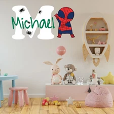 Baby spiderman Custom Name and Initial Nursery Baby Boy Wall Decal Vinyl Sticker