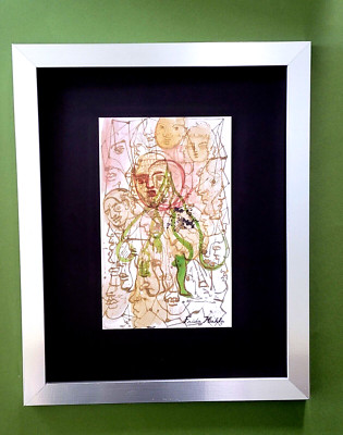 FRIDA KAHLO | Print from Mexico ''DRAWING FROM HER DAIRY'' + Signed Frida K Framed