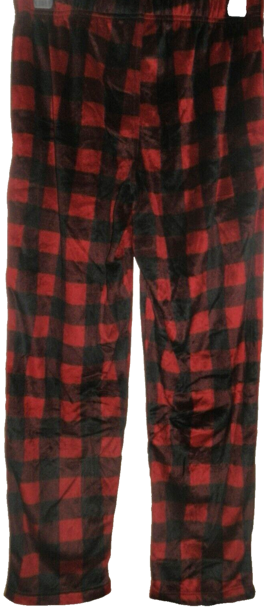 New Mens Medium 32-34 Red Plaid Microsueded Sleep Pants Pajama