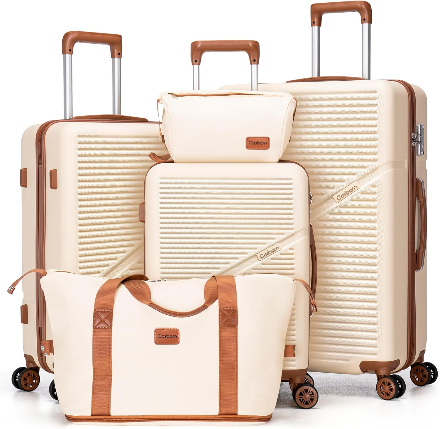 Juegos de equipaje 5 piezas maletas con ruedas, juego de maletas ABS estuche rígido equipaje con