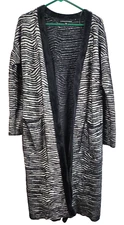 Catherine Malandrino Womens Duster Cardigan Small Black White Zebra Open Front